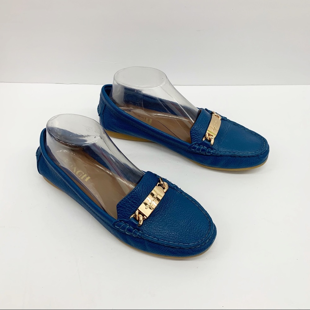SOLD Coach Olive Driving Loafer Blue Leather Gold - Picture 2 of 6
